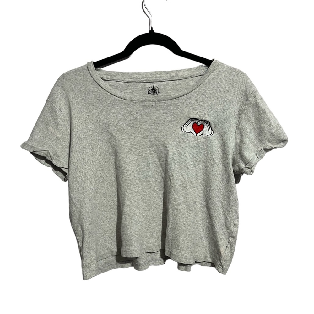 Disney Gray Crop Top with Mickey Hands Embroidered Short Sleeve